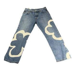 Levi's 501 Women's W28 x L25 Crop Paint Flower Wavy Lined Straight Denim Jeans
